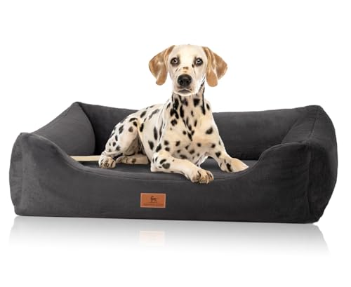 Knuffelwuff orthopädisches Hundebett aus kuschelig weichem Kaninchen Fellimitat Schnuffelupagus M-L 85 x 63cm Schwarz | Abnehmbarer Bezug | waschbar | für große, mittelgroße und kleine Hunde von Knuffelwuff