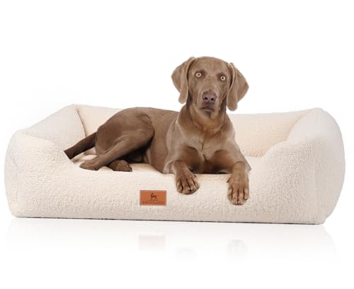 Knuffelwuff orthopädisches Hundebett aus kuscheligem Teddy Material Wollekopp XXL 120 x 85cm Beige | Abnehmbarer Bezug | waschbar | für große, mittelgroße und kleine Hunde von Knuffelwuff