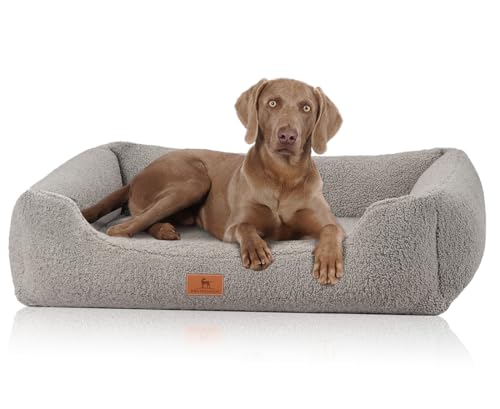 Knuffelwuff orthopädisches Hundebett aus kuscheligem Teddy Material Wollekopp XXL 120 x 85cm Grau | Abnehmbarer Bezug | waschbar | für große, mittelgroße und kleine Hunde von Knuffelwuff