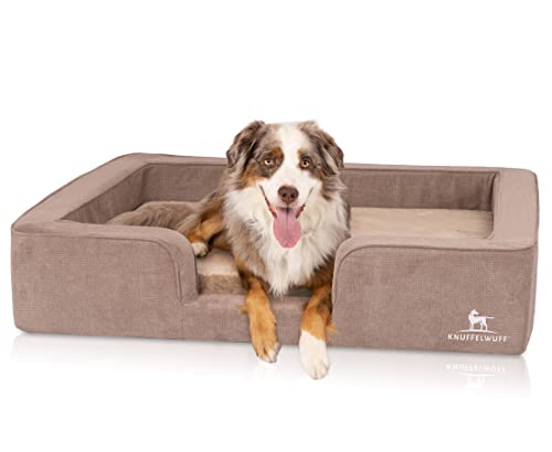 Knuffelwuff orthopädisches Hundebett mit Wendekissen aus Velours Bellamy 100 x 80cm Braun - Abnehmbarer Bezug - waschbar - für große, mittelgroße und kleine Hunde von Knuffelwuff