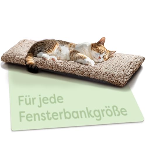 Katzen Fensterliege Fensterbank rutschfest - Selbstwärmende Katzenmatte für Fenster 90x28cm - Weich & Kuschelig - Waschbarer Bezug (Braun) von Knupis