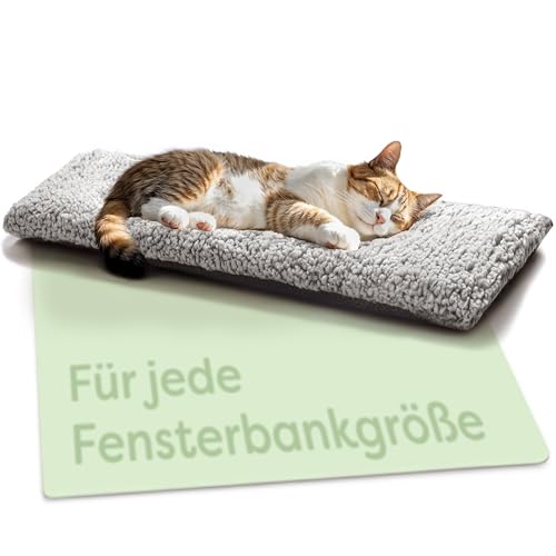 Katzen Fensterliege Fensterbank rutschfest - Selbstwärmende Katzenmatte für Fenster 90x28cm - Weich & Kuschelig - Waschbarer Bezug (Grau) von Knupis