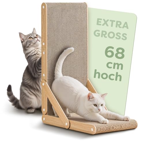 Knupis Kratzbrett Katze Groß 68 cm – L förmige Kratzpappe für Katzen - Wendbares Design für bis zu 1 Jahr Kratzspaß - Leichte Montage von Knupis