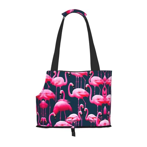 Transportbox für mittelgroße Katzen und Welpen, zusammenklappbar, weiche Seiten, für U-Bahn/Einkaufen/Wandern, rosa Flamingos-Aufdruck von KoNsev