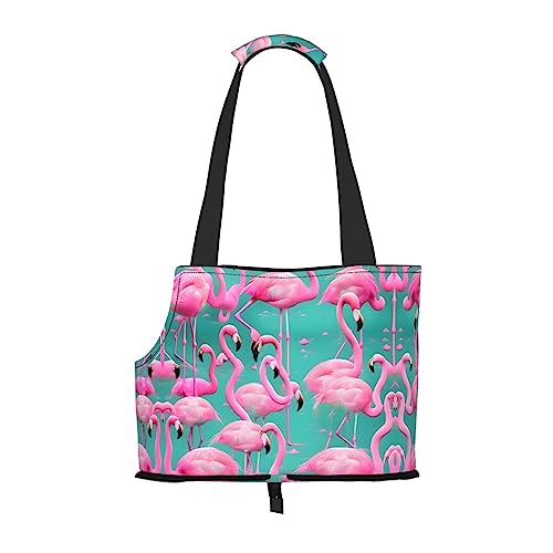 Transportbox für mittelgroße Katzen und Welpen, zusammenklappbar, weiche Seiten, für U-Bahn/Shopping/Wandern, niedlicher rosa Flamingo-Druck von KoNsev