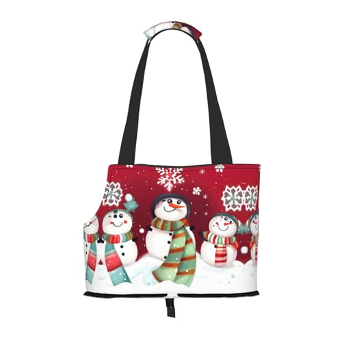 Weiche Seiten, zusammenklappbare Haustier-Reisetasche für mittelgroße Katzen und Welpen, für U-Bahn/Einkaufen/Wandern, Merry Christmas, niedlicher Schneemann-Aufdruck von KoNsev