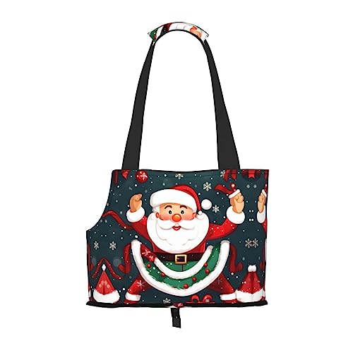 Weiche Seiten, zusammenklappbare Haustier-Reisetasche für mittelgroße Katzen und Welpen, für U-Bahn/Einkaufen/Wandern, Merry Christmas Santa Claus Print von KoNsev