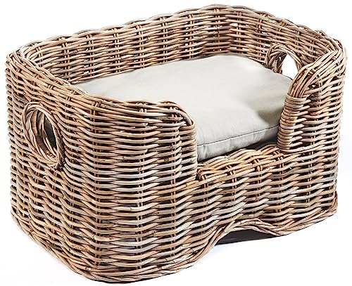 Kobolo Tierbett Tierkorb Körbchen für Hunde und Katzen - Furry - Rattan kubu Grey - mit Kissen von Kobolo