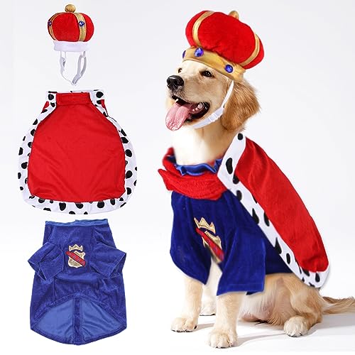 König Hundekostüm - Halloween Hundekostüm, Hundekönig Umhang Kostüm Enthält Hund Rubin Krone Hut & Umhang für Kleine Mittlere Hunde Haustiere, Hund Cosplay Kostüm für Halloween Weihnachtsfeier Foto von Kodervo