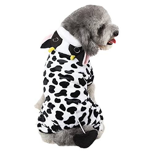 Kuh-Hundekostüm, lustiges Halloween-Hundekostüm, Kuh-Cosplay-Outfits, Winter, warm, Moo Moo Moo Outfits für kleine und mittelgroße Hunde, bezaubernde 4 Beine, Samt, Milchkühe, Kapuzenmantel, Pyjama, von Kodervo