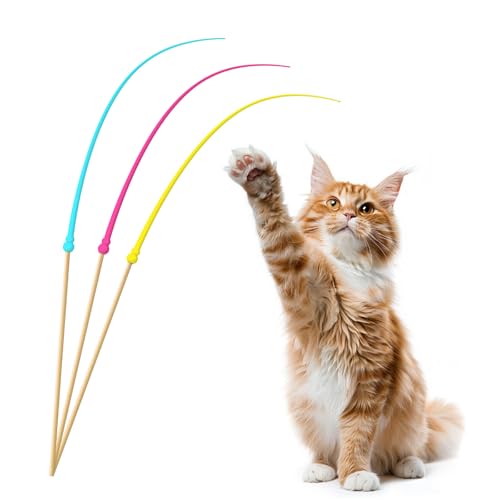 3 PCS katzenangel Lang, Twiggle Tail Katzenangel, interaktives katzenspielzeug, Katzenangel Silikon, Realistischer Maus-Schwanz, Ultraleicht stabil, Spielzeug für Katzen Spiele Indoor Cat Toys von Koean Denko