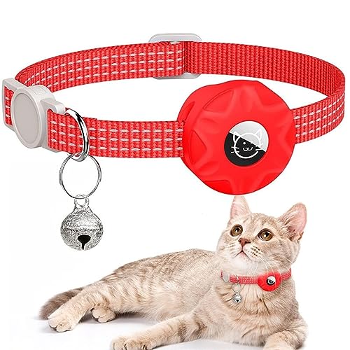 Katzenhalsband für Apple Airtag Hunde Reflektierend Hundehalsband Hülle Silikon, Farbe:Rot von König Design