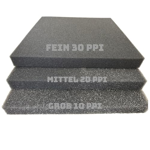 KH 1x Filterschaum 50x50x5cm schwarz - Filterschwamm Teichfilter -Filtermatten für Aquarien - Filtermaterial- PPI0-PPI20-PPI30-grob mittel-fein-Hamburger Mattenfilter (mittel 50x50x3 cm 20PPI) von Koi- und Bonsaipark Herdecke