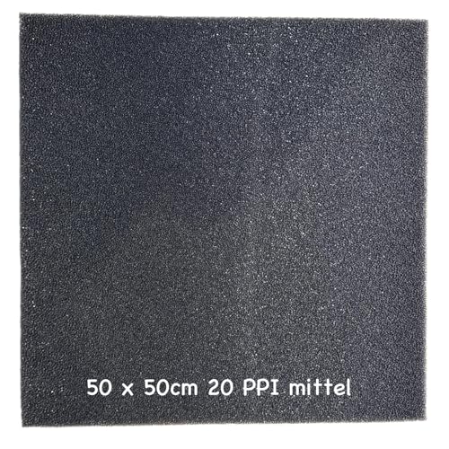 KH 1x Filterschaum in schwarz - Filterschwamm Teichfilter -Filtermatten für Aquarien - Filtermaterial- 50x50x3cm- PPI0-PPI20-PPI30-grob mittel-fein-Hamburger Mattenfilter (mittel 50x50x3 cm 20 PPI) von Koi- und Bonsaipark Herdecke