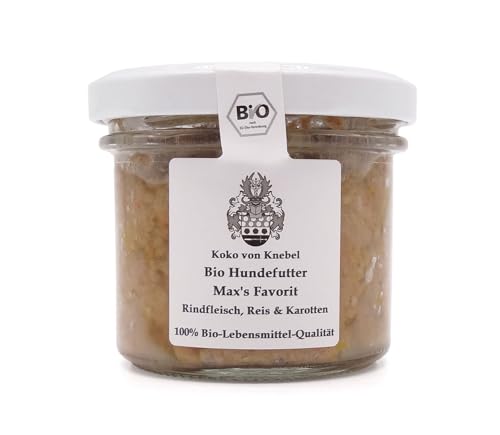 Bio Hundefutter im Glas -Organic Dog Dinner - Bio Hundefutter Max - Rind, Reis&Karotten Glas 12 x 100g [Premium Nassfutter] - 100% Bio Qualität - Koko von Knebel von Koko von Knebel