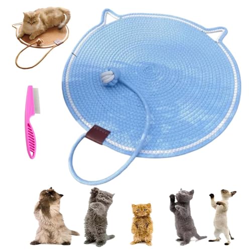 ClawLoom Dual Kratzmatte, Clawloom Doppelseitiger Katzenkratzer, Natürliches Baumwollseil Katzenkratzmatte, 2 in 1 Katzenbett Kratzmatte Innen, Geeignet für Alle Katzen (Blau, 50cm) von Kolarmo