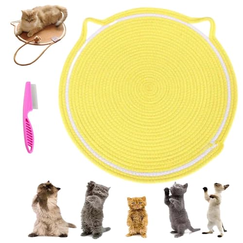 ClawLoom Dual Kratzmatte, Clawloom Doppelseitiger Katzenkratzer, Natürliches Baumwollseil Katzenkratzmatte, 2 in 1 Katzenbett Kratzmatte Innen, Geeignet für Alle Katzen (Gelb, 50cm) von Kolarmo