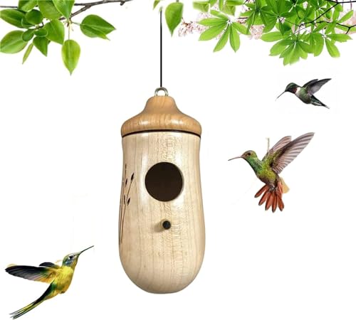 Shirem Kolibri-Hütte aus Holz, Kolibri-Hütten aus Holz, Vogelhaus für den Innenbereich, Kolibri-Hütte für den Innen- und Außenbereich, Haus, Garten, Fenster von Kolarmo