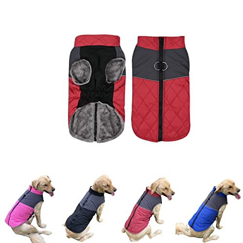 Komate Hund Fleece-Mantel mit D-Ringen Wasserdichtes Haustier Winter Weste Kleidung Sichere Warme Hundejacke Welpe Zip-Up Outdoor-Bekleidung für kleine mittlere große Hunde (Rot, XXL) von Komate