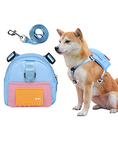 Komate Hundegeschirr Cute Adjustable Puppy Saddle Bag Waterproof Pet Self- tragen Zippered Backpack Harness mit 2 Leash Attachments für kleine mittlere Hunde (Blau, M: 15 x 15 x 6cm) von Komate