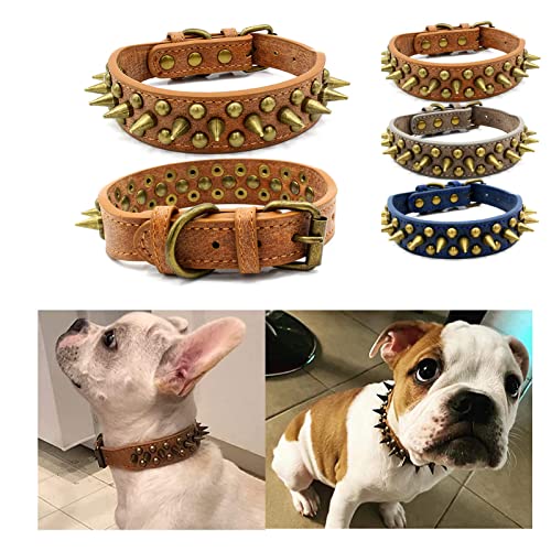 Komate Hundehalsband Leder mit Scharfen Spikes Weiches Gepolstert PU Lederhalsband für Katzen Kleine Mittelgroße Große Hunde Spike Rivet Nieten Welpenhalsband Halsband (L, Braun) von Komate