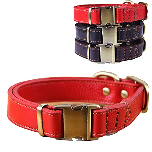 Komate Hundehalsband aus Echtes Leder Hundehalsbänder Halsband Hund mit Verstellbare langlebige Schnalle Halsbänder für Haustiere Katze Welpen kleine mittelgroße große Hunde (Breite 2,5 cm Rot) von Komate