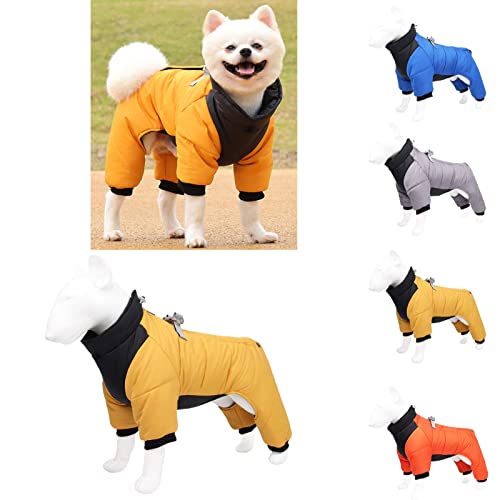 Komate Hundemantel Hundejacke mit Beinen Hundeleinenloch für kleine mittelgroßer Hunde Winter Wasserdicht Haustier Kleidung hundekleidung Warme Overall Welpenmantel Schneeanzug (S, Gelb) von Komate