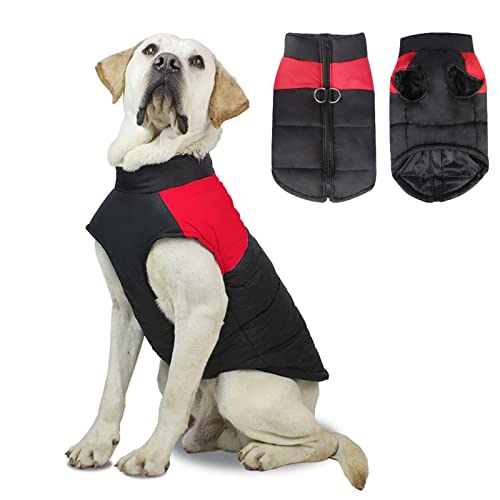 Komate Hundemantel mit D-Ring Geschirr Wasserdicht Winter Haustier Hund Mantel Jacke Weste Warm Welpen Chiuahaha Kleidung Winterjacke Hundejacke für Kleine Mittlere Große Hunde Katze (L, Rot) von Komate