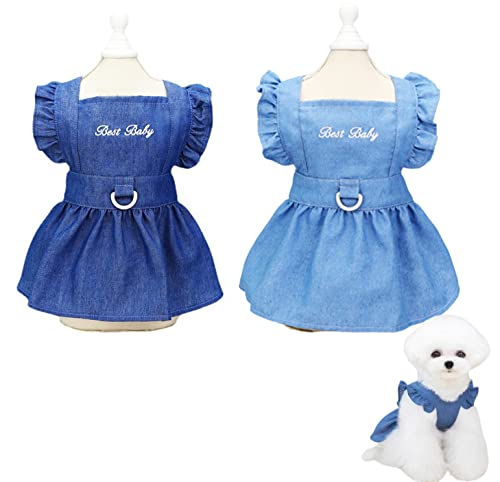 Komate Kleine Hundekleidung Kleidung Welpe Weste Geschirr Ruffled Fransen Mädchen Hundekleid Geschirr Soft Jean Röcke Kleid für weibliche Haustier Hunde Chihuahua (Navy Blau, X-Small) von Komate