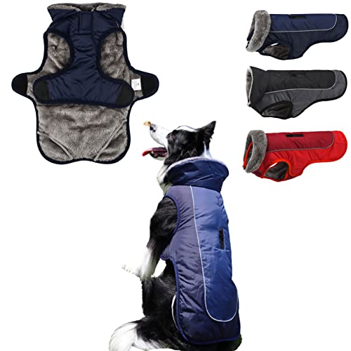 Komate Wasserdicht Hundemantel mit Geschirrloch für Kleine Mittel Große Hunde Winter Hundejacke Warme Welpenjacke Weste Haustier Hundekleidung reflektierende mit Fleecefutter (L, Blau) von Komate