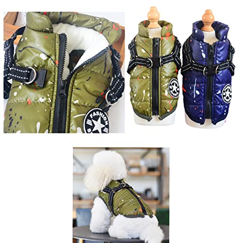 Komate Winter Hundemantel Hundejacke mit Geschirr D-Ring wasserdichte Warm Welpen Kleidung Hund Mantel Jacke Weste für Kleine Mittlere Hunde Haustier Katze Bekleidung Schneeanzug (L, Grün) von Komate