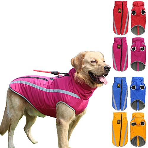 Komate Winter Hundemantel wasserdichte Warme Hundejacke Weste mit Geschirrloch für kleine mittel Große Hunde Fleece Verstellbar Haustierkleidung Reflektierende Hundekleidung Outfit 4XL Rosenrot von Komate