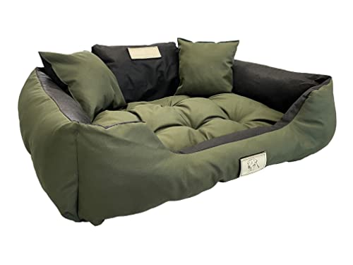 KomfortHome Premium Hunde- und Katzenbett mit Zwei Kissen - Waschbar, Wasserdicht, Kratzfest, PVC-Material - Perfekt für Komfort & Hygiene (130 x 105 cm, Grün) von KomfortHome