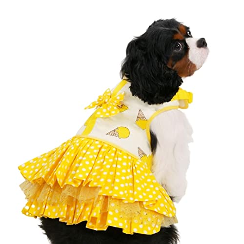 Konanmoko Zitronengelb Eiscreme Polka Dot Harness Kleid, Größe M (US) von Konanmoko