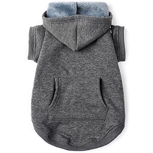 Koneseve Hunde Hoodie Fleece Welpen Kleidung Warm Pullover mit Hut Katze Kapuzenshirt Haustier Basic Hoodies Sweatshirt für Kleine Mittlere Große Hunde mit Tasche Doggie Weicher Winter Pullover Mantel (Grau; S) von Koneseve