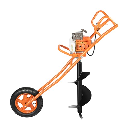 Konfiur 63CC Benzin Erdbohrer, 2-Takt Erdlochbohrer mit 300mm Bohrer, 2.2KW Erdlochbohrgerät, Benzin Erdbohrer Post Hole Digger für Zaunpfähle, Garten und Landwirtschaft (Orange) von Konfiur