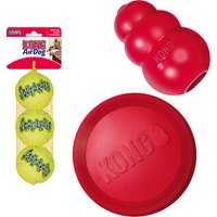 KONG Hundespielzeug-Set: Frisbee, KONG Classic, Tennisbälle - Large (Frisbee, Classic L, Tennisbälle L 2er Pack) von Kong