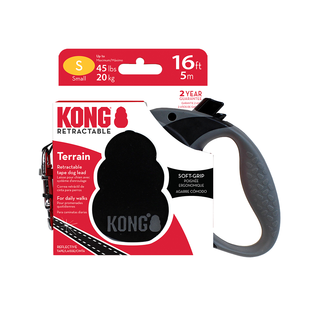 KONG Terrain Einziehbare Leine Schwarz  - Größe S: bis 20 kg, Gurt-Länge ca. 5 m von Kong