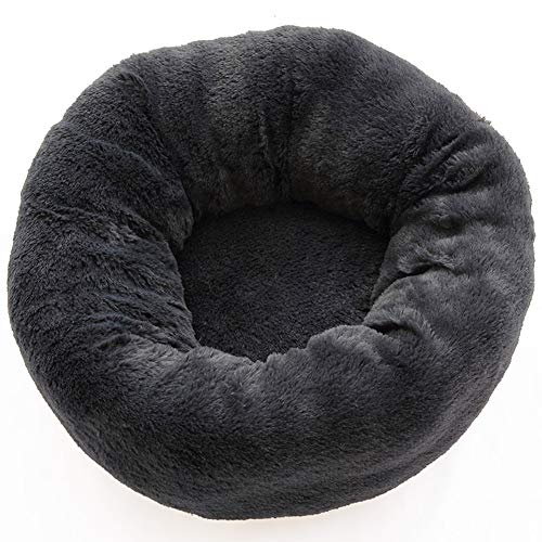 Beruhigendes Hundebett für Hunde und Katzen, bequem, rund, Donut-Form, waschbar, flauschig, luxuriös, 50 cm, Dunkelgrau von KongEU