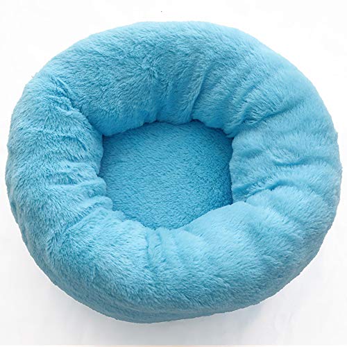 Beruhigendes Hundebett für Hunde und Katzen, bequem, rund, Donut-Form, waschbar, flauschig, luxuriös, 70 cm, Blau von KongEU