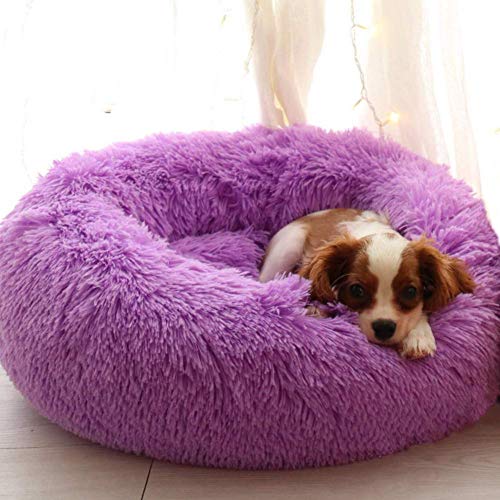 Deluxe Hundebett aus weichem Fell,maschinenwaschbar,selbstwärmender gemütlicher Schlaf mit Weich Kissen für mittelgroße und große Hunde und Katzen-XL:100CM-violett von KongEU