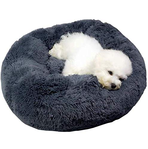 Extra Weich Katzenbett waschbar aus warm plüsch,Katzen Sofa Bequem Schlafen Bett,Schonend Hundebett Rund Haustierbett fur Katzen und Kleine Mittlere Hunde,rutschfest-Dunkelgrau-L:70x70x20cm von KongEU