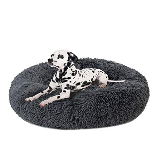 Flauschiges Donut-Hundebett, superweich, für Haustiere, Katze, Sofa, Deluxe, bequem, warm, rund, Nisthöhle für extra große Hunde, dunkelgrau, 120 cm von KongEU