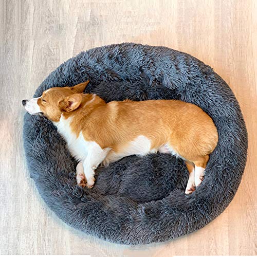 Flauschiges Hundebett für kleine Hunde/Katzen,Weiches und Kuscheliges Haustier Schlafplatz Katzenbett Welpenbett Warmes Hundekissen Katzenkissen Waschbar Donut Haustierbett-50*50*20cm-Dunkelgrau von KongEU