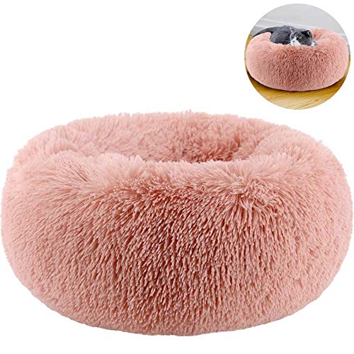 Haustierbett Plüsch Katzenbett rund weich Schlafmatte Bett Decke Kissen Bett waschbar Winter Warm Nest Höhle für Katze Kätzchen Welpen-L:70CM-Rosa von KongEU