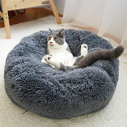 Haustierbett für Katzen und Hunde,rutschfeste Unterseite,Rundes Plüsch Hundebett Katzenbett in Doughnut Form,Hundekissen,Hundesofa,Farbe und Größe Optional-Durchmesser 40cm-dunkelgrau von KongEU