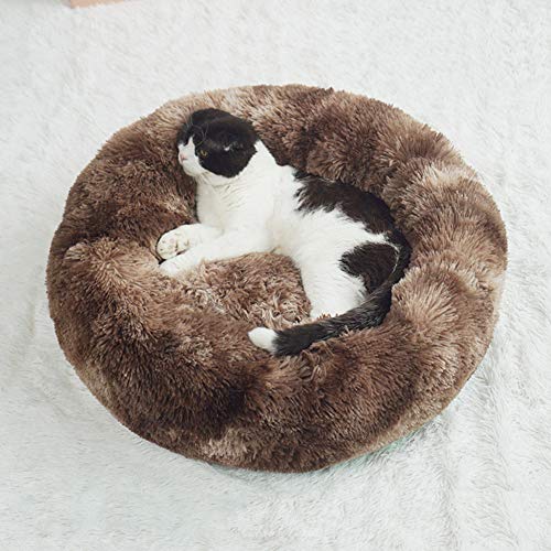 Hundebett Katzensofa Katze Schlafen Bett,Haustierbett Atmungsaktiv Flauschiges Hundekissen für kleine,Mittelgroße und Große Hunde Katzen warmes Welpenbett-L:70cm-braun von KongEU