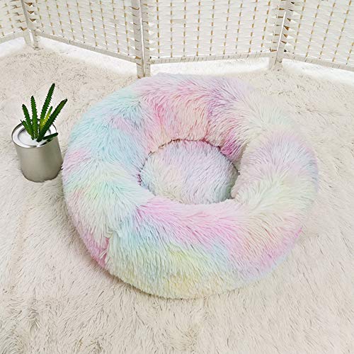 Hundebett Katzensofa Katze Schlafen Bett,Haustierbett Atmungsaktiv Flauschiges Hundekissen für kleine,Mittelgroße und Große Hunde Katzen warmes Welpenbett-XS:40cm-Regenbogen von KongEU