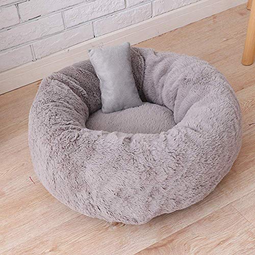 Katzenbett Hundebett Flauschiges Kuschelbett,Rundes Donut-Haustierbett,Welpenbett mit Kissen Tiefe Schlafen Geeignet Für Kleine Und Mittelgroße Hunde,Welpen Und Kätzchen-50 * 50 * 22cm-grau von KongEU