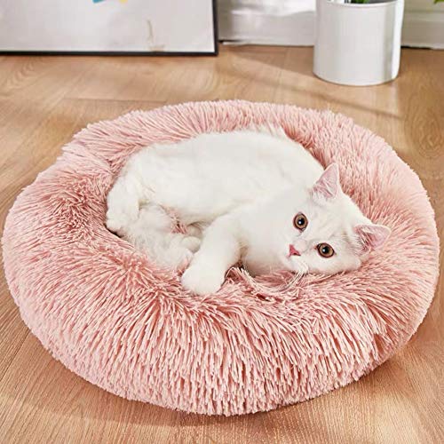 Katzenbett Weich Kissen Betten für Katzen,Warm Plüsch Runden Katze Schlafen Bett Kleine Hund Bett Haustierbett katzenkorb Katzensofa in Doughnut-Form-Pink von KongEU